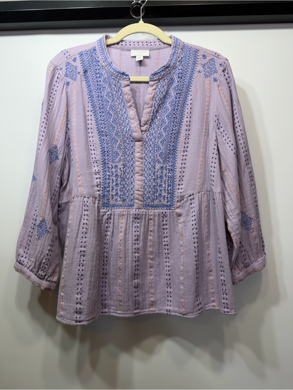 J.Jill Purple Embroidered 100% Cotton Boho Blouse Top M Petite - Picture 2 of 13